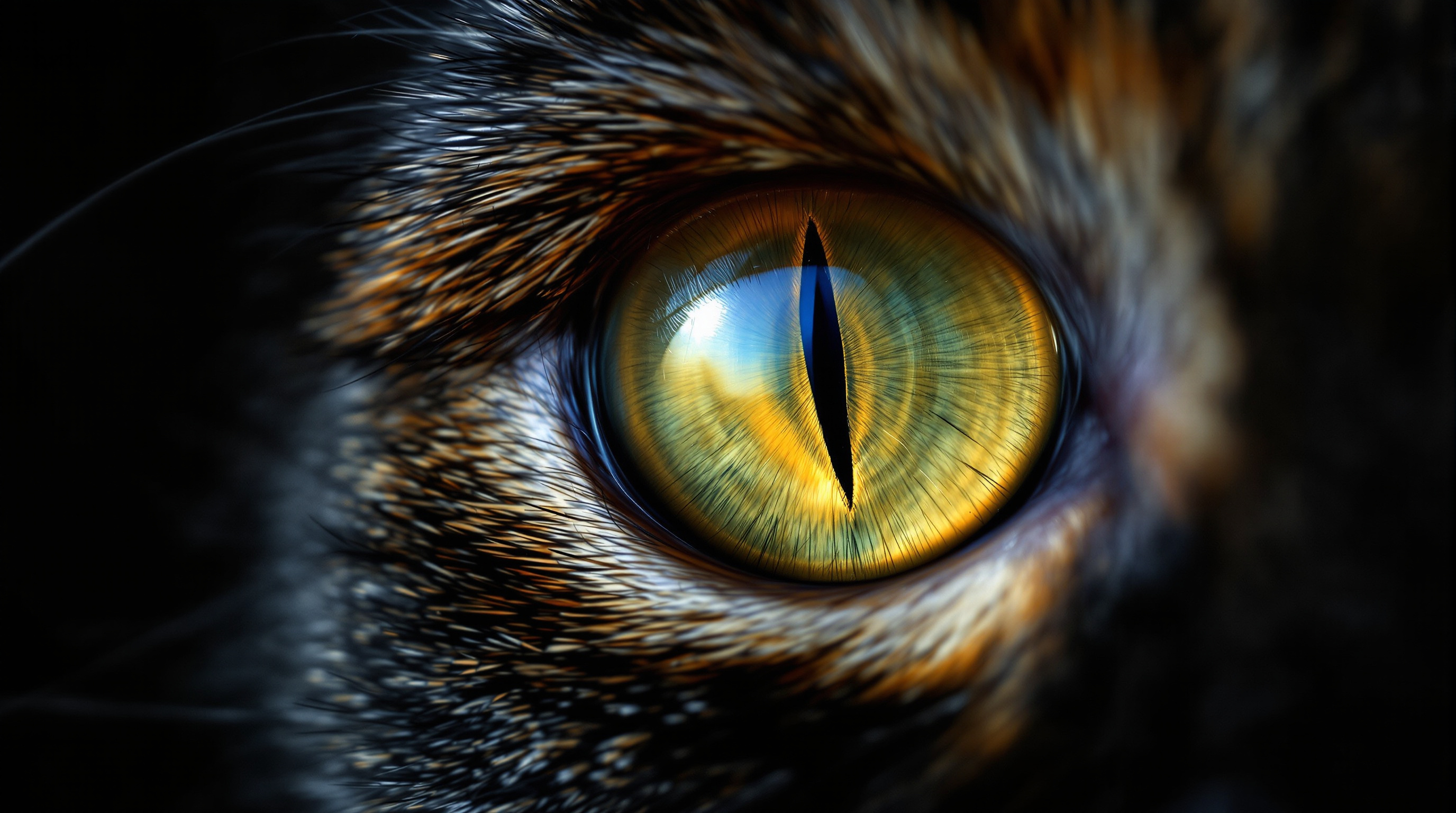 Macro close-up of a cat's eye with vertical pupil